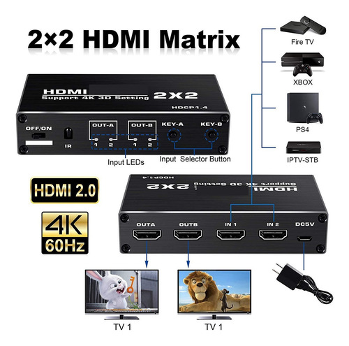 4k Switcher Matrix 2x2 Matrix 2 In 2 Out Switch Splitter