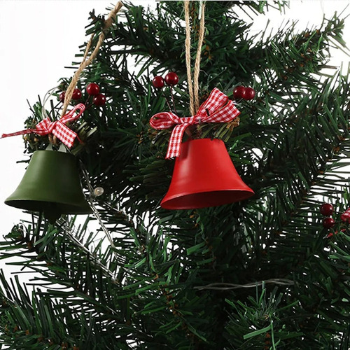 Set 6 Cascabeles Navideños Hueco Arbol De Metal Con Lazo 5cm