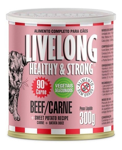 Ração Úmida Para Cães Sabor Carne 300g - Livelong