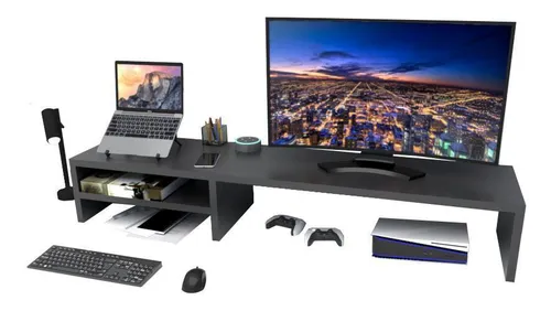 comprar Suporte Monitor Setup Gamer 100x20x15 Preto Mdf Prateleira