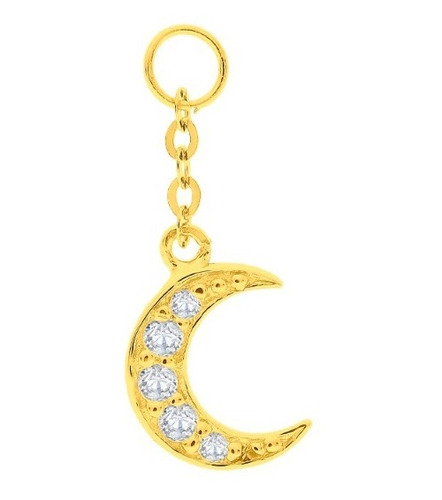 Charm Bizzarro Luna Oro Amarillo 14k Con Zirconia (1 Pieza)