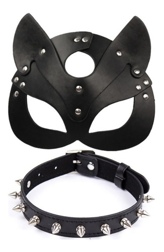 Cuero Fox Blindfold Collar Cosplay Máscara De Baile