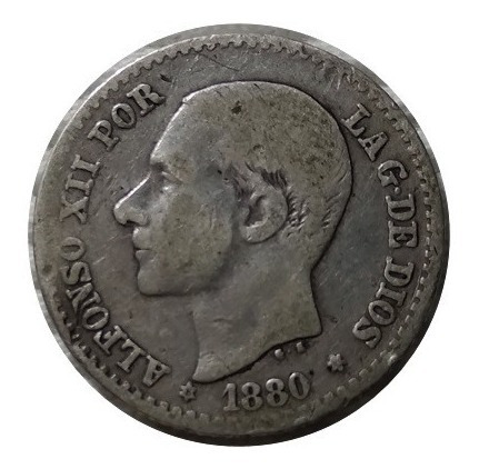 Moneda 50 Cincuenta Centimos España 1880 Alfonso Xii Plata
