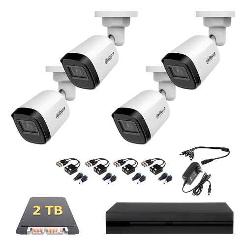 Kit Circuito Cerrado 4 Cámaras 2mp Dahua 1080p 2 Tb Baluns