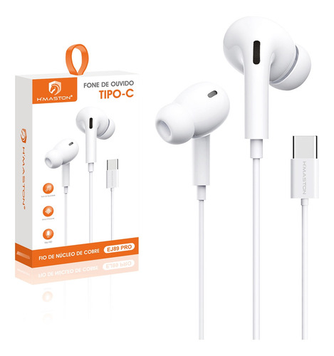 Fone De Ouvido Com Fio Tipo-c Com Microfone Branco Ej89-pro