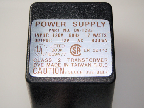 Cargador Power Supply 12 V Ac - 830 Ma Mod. Dv 1283 (Usado)