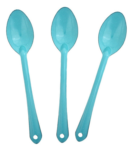 Set 3 Cucharas De Peltre De 30 Cm Colo Azul Turquesa 3 Pzas Mango Azul/turquesa