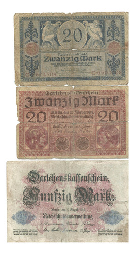 3 Billetes Alemania 20 Y 50 Marcos 