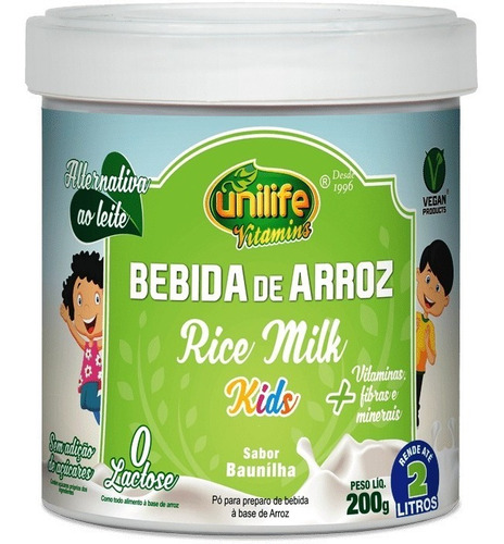 Bebida De Arroz Rice Milk Kids Baunilha Unilife Sem Lactose