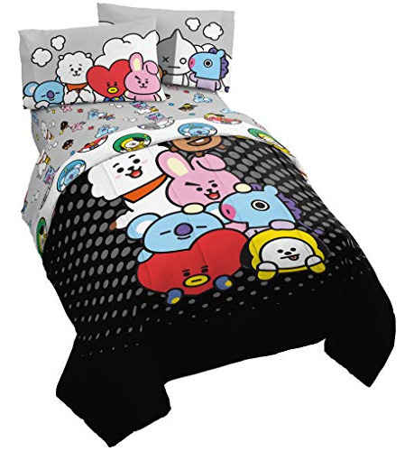 Line Friends Bt21 Pyramid Juego De Cama Individual De 4...