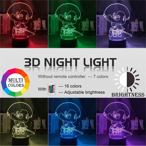 Figura De Levi Ackerman Chibi En 3d Night Light Attack On Ti