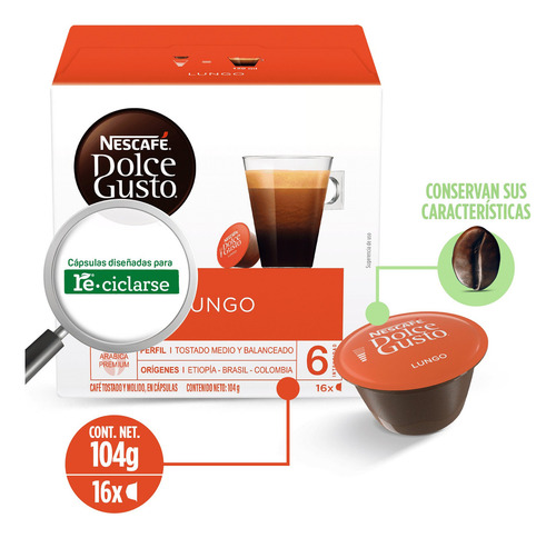 Café En Cápsulas Nescafé Dolce Gusto Lungo 16 Cápsulas