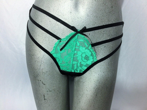 Tanga Bikini Tiras Encaje Transparencia Erotico Fetich Menta