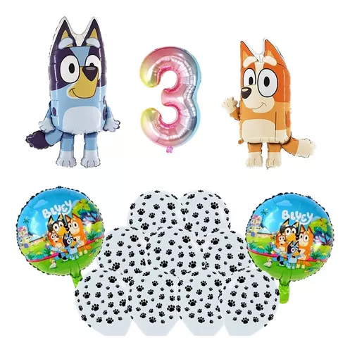 Combo Globos Decoración Bluey Y Bingo + Numero 40cm