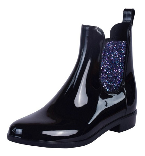 Botas Lluvia Caña Baja Mujer Chelsea Bottplie - Negro Glossy