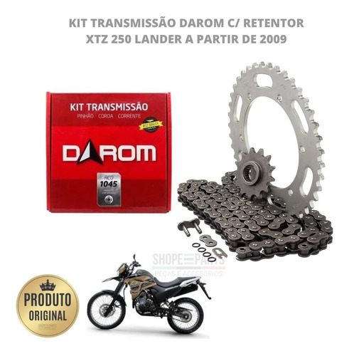 Kit Relação Xtz Lander 250 2009/ Com Retentor Aço 1045 Darom