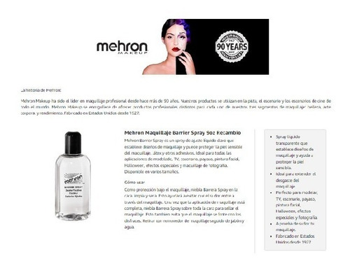 Sellador De Maquillaje Y Ajuste Mehron Barrier Spray 9 Onza.