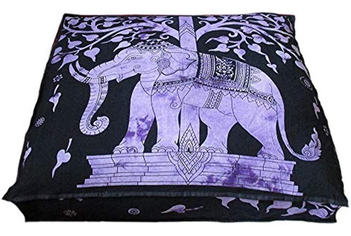 Gdonline Elefante Mandala Algodón Piso Almohada Étnica India