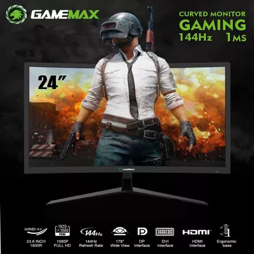 Monitor Gamer Gamemax Tela 24 / 144HZ / 1ms / Curvo - Preto (GMX24C144) no  Paraguai - Atacado Games - Paraguay