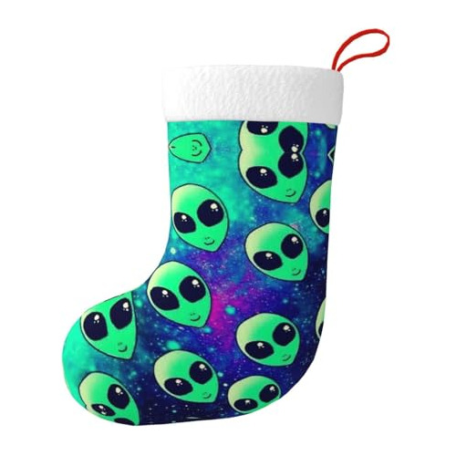 Medias Navideñas Lindas Con Estampado De Alienígenas Verdes,