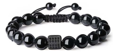 Coai Cz Pulsera De Piedra Negra De Turmalina Pavimentada Par