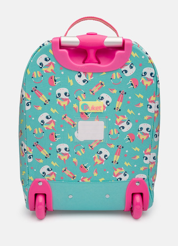 Mochila Escolar Pequena Com Rodinha Unicórnio Skate - Puket Cor Verde Água