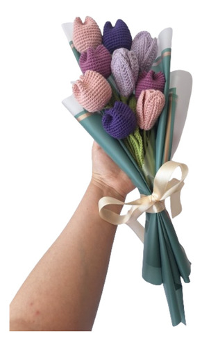 Ramo Bouquet 9 Tulipán Flores Tejidas Crochet