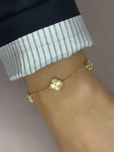 Pulseira Portuguesa Com Trevos Maciços 10 Mm Ouro 18k 750