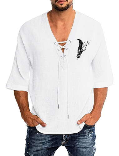 Mens Linen Henley Shirs Lace Up Beach Yoga Casual Summer