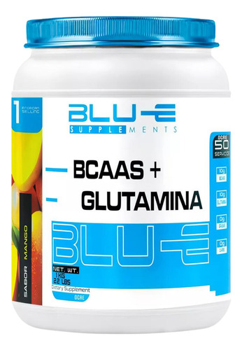 Bcaa's + Glutamina Fórmula 0% Carbohidratos Y Grasas 50 Servicios Libre De Gluten Sabor Mango BLU-E Supplements