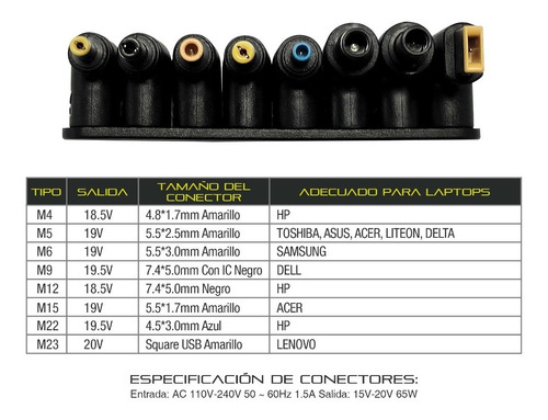 Cargador Para Laptop Universal Taika Con 8 Puntas De 15-20v