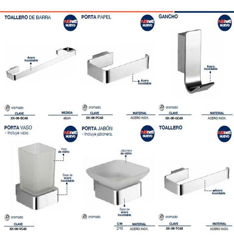 Juego De 6 Accesorios Para Baño Acero Inox Cromado Lujo