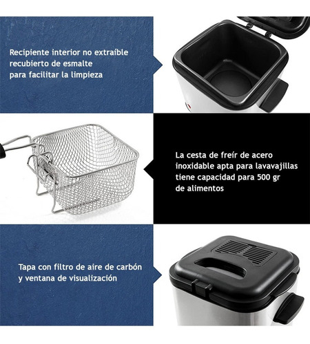 Imagen 3 de 6 de Freidora Eléctrica De Aceite Elite 1.41 Litros Acero Inox
