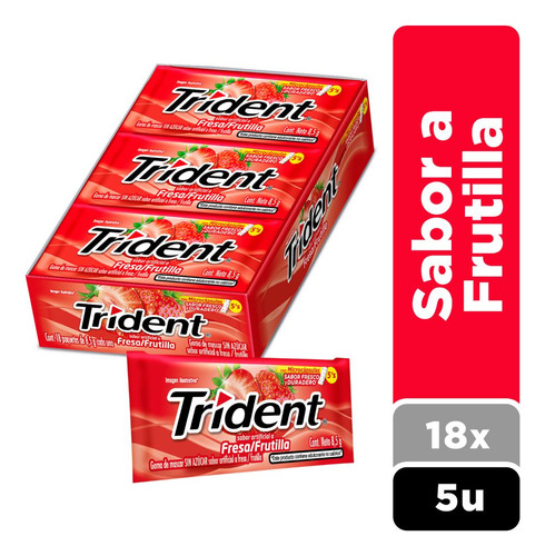 Chicle Trident® Sabor Frutilla Sin Azucar Pack 18 Unidades D