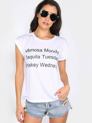 Polera Blanca Mimosa Tequila Whiskey Shein