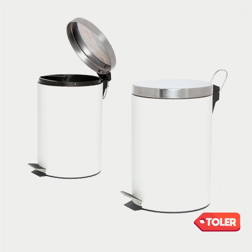 Cesto Tarro Tacho Papelera A Pedal Acero Inox. Blanca 12 Lts