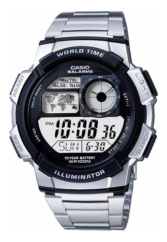 Reloj Casio Ae-1000wd Acero Alarma Mapa Mundi 100% Original 