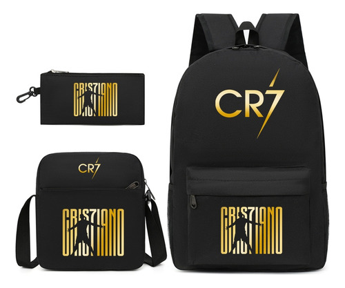 3 Piezas Mochilas De Cristiano Ronaldo 7 Color Negro 2 Diseño De La Tela Liso