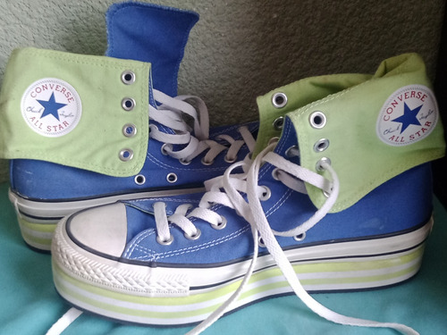 Tenis De Plataforma Converse Azúl Con Verde Usados