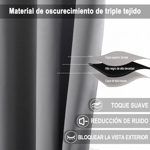 NANWEI Cortinas Blackout con bolsillo para varilla para recamara sala Premium 270X215cm 2 Paneles Aislamiento térmico y Reducción de ruido Tela impermeable Gris