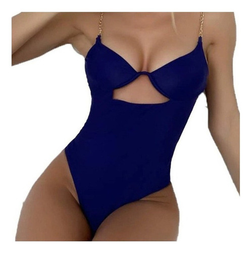 Traje De Baño Una Pieza Playa Color Sólido Sexy Cadena