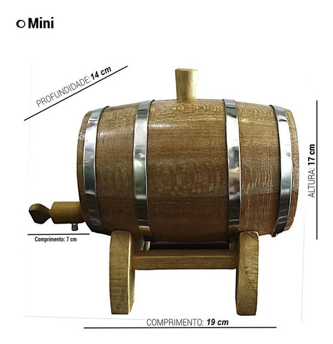 Barril De Carvalho Mini 1 Litro Artesanal Aros Aço Inox