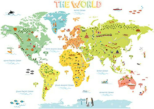 Mapa Mural Infantil  Colorido Mundo 
