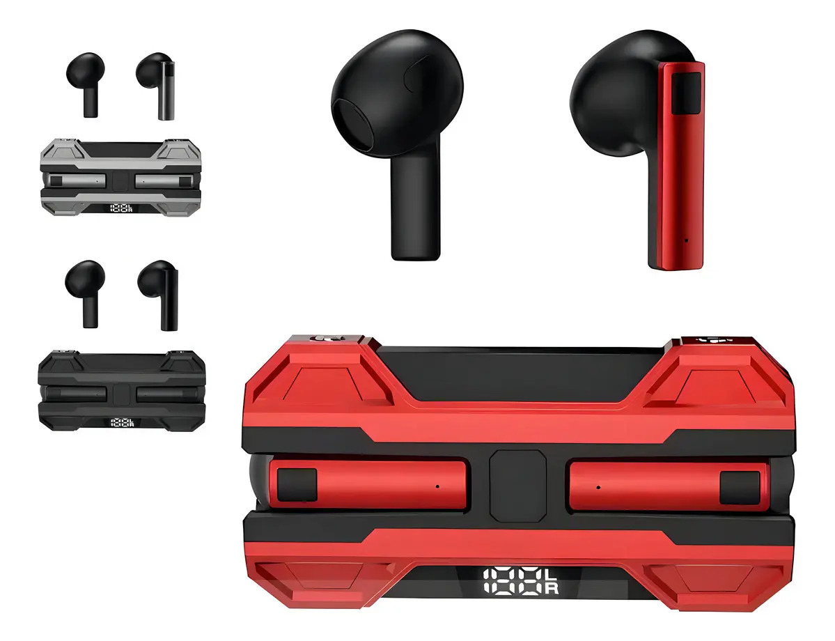 H'maston EJ-S8 Fone De Ouvido Bluetooth Sem Fio Gamer Sport Microfone Tws Cor Vermelho