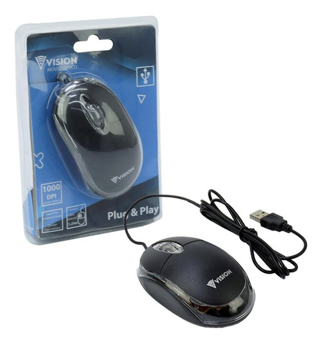 Mouse Optico Fio 110cm Sensibilidade 1000dpi