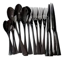 Comprar Faqueiro De Luxo Talheres De Inox Longo Preto Liso 16pc