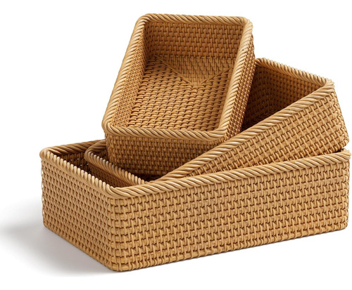 Cesta De Almacenamiento Rectangular De Ratán Para Hogar