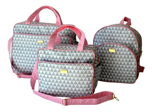 Kit Bolsas Bebê Rosa 3 Peças Maternidade Infantil Mochila