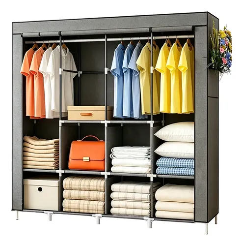 Armário Guarda Roupa Organizador Dobrável Desmontável Preto Cinza