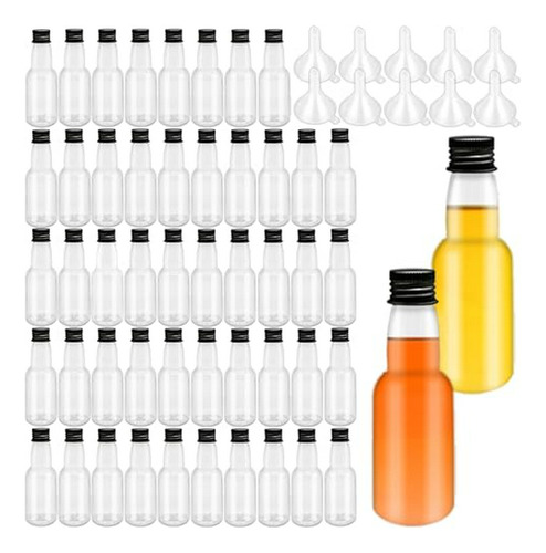 Pack De 50 Mini Botellas De Licor, 50ml, Con Tapón Negro. Co
